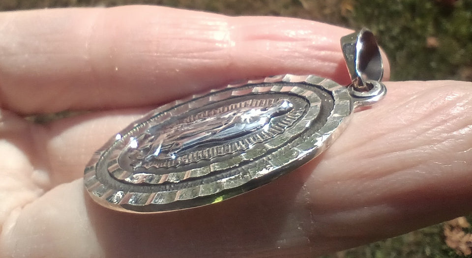 Saint Guadalupe Mary 925 Silver pendant Taxco Mexico CH77