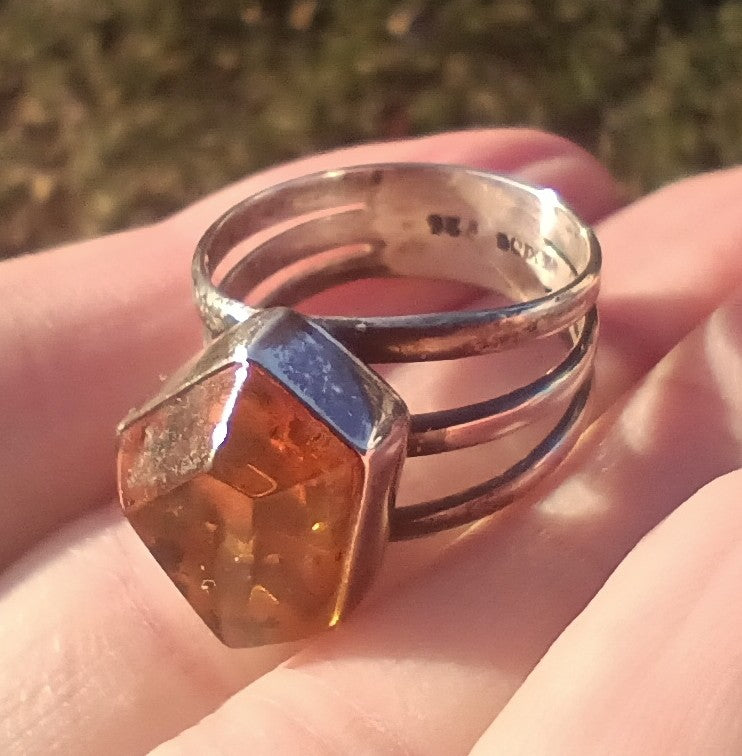 925 Silver Chiapas Amber Ring Taxco Mexico CH5814