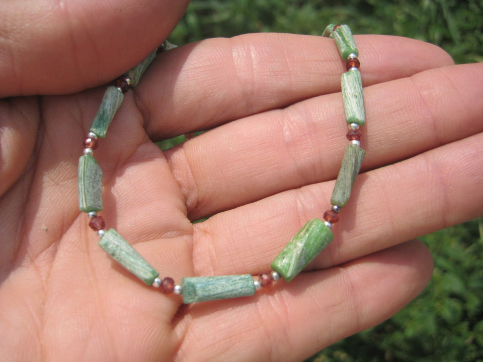 925 Silver Old Roman Glass  Garnet Bead necklace Afghanistan Jewelry art A72