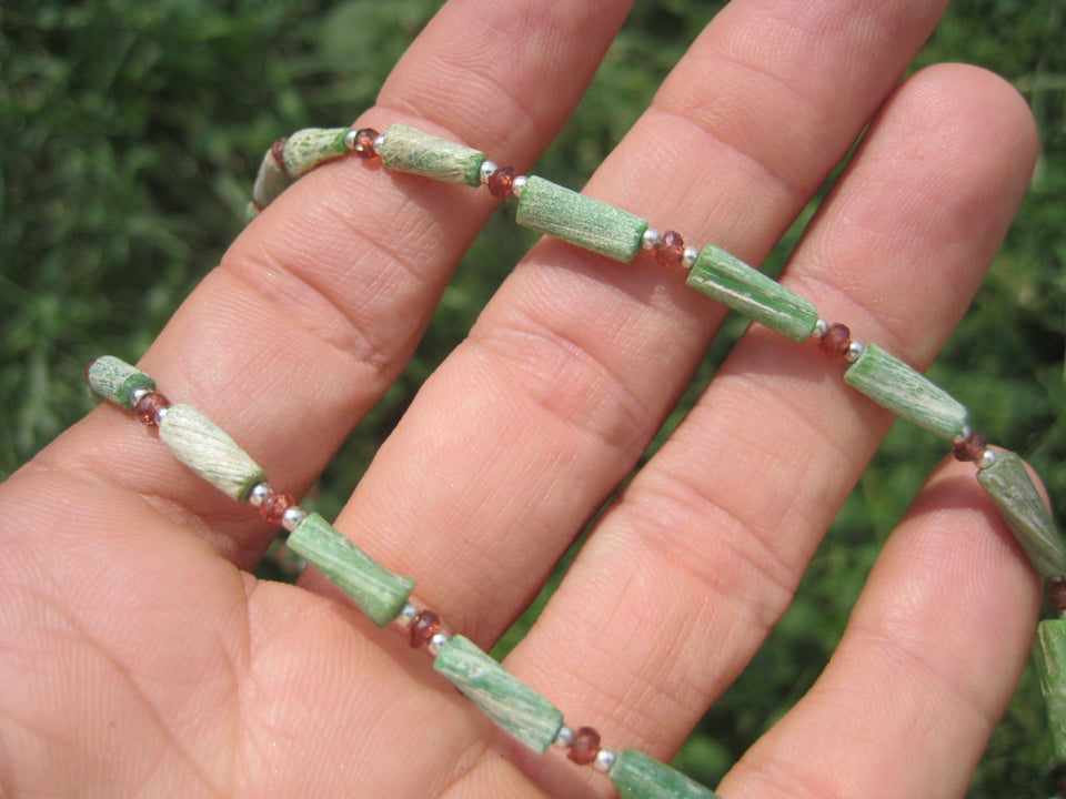 925 Silver Old Roman Glass  Garnet Bead necklace Afghanistan Jewelry art A72