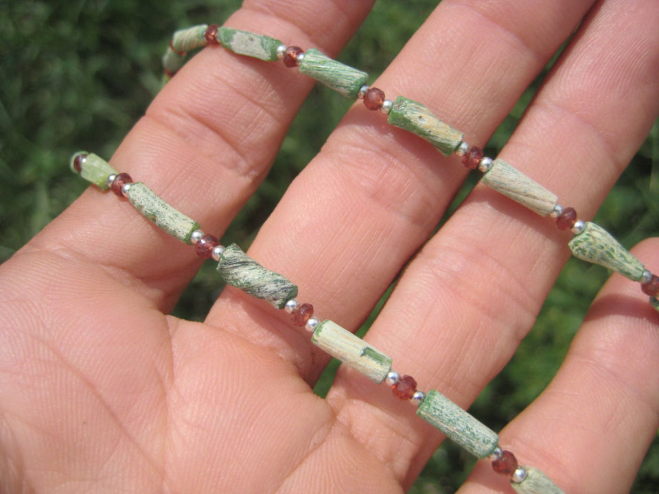 925 Silver Old Roman Glass  Garnet Bead necklace Afghanistan Jewelry art A72