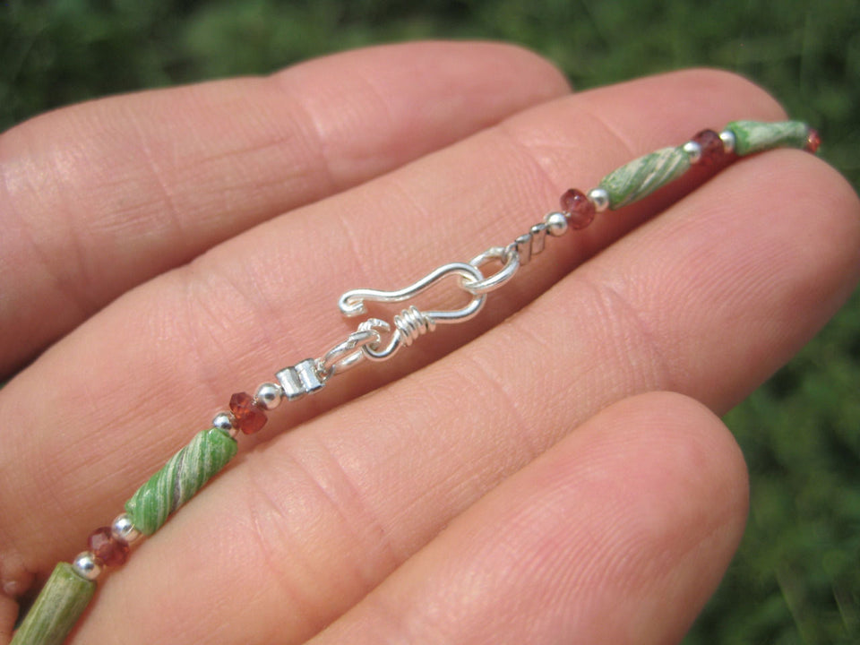 925 Silver Old Roman Glass  Garnet Bead necklace Afghanistan Jewelry art A72