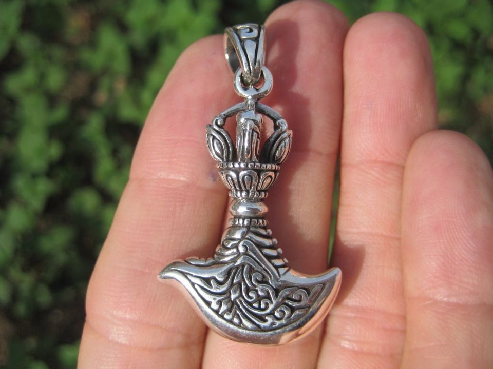 Large 925 Silver Kartika Vajra Dorje Axe Knife Pendant Necklace A7