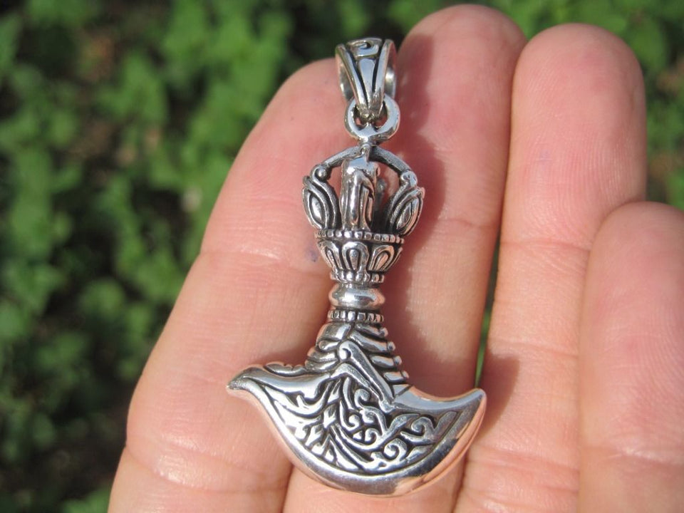 Large 925 Silver Kartika Vajra Dorje Axe Knife Pendant Necklace A7