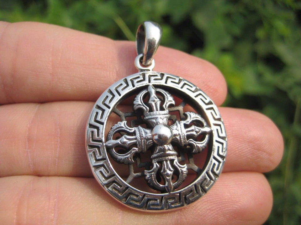 925 Silver Viswa Vajra Dorje Mandala pendant necklace jewelry art A3