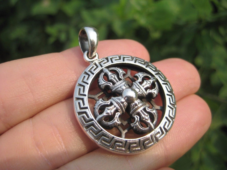 925 Silver Viswa Vajra Dorje Mandala pendant necklace jewelry art A3