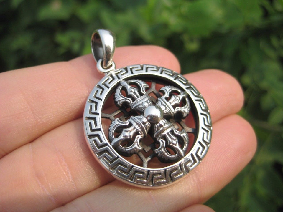 925 Silver Viswa Vajra Dorje Mandala pendant necklace jewelry art A3