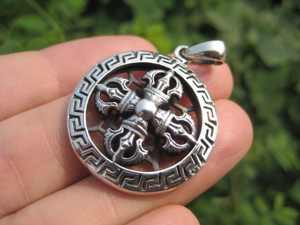 925 Silver Viswa Vajra Dorje Mandala pendant necklace jewelry art A3