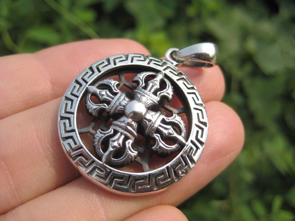 925 Silver Viswa Vajra Dorje Mandala pendant necklace jewelry art A3