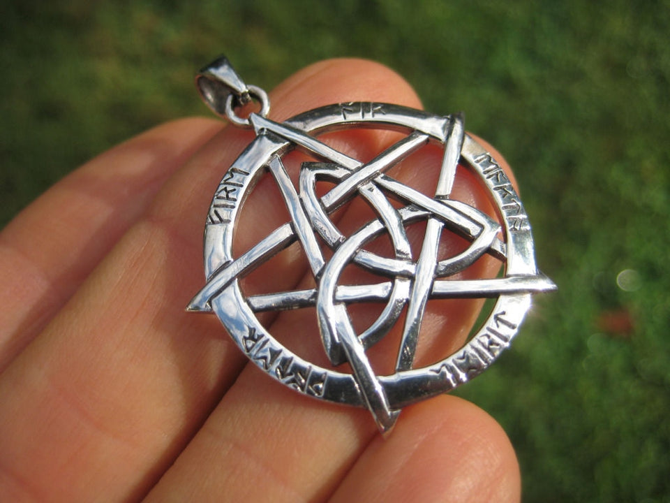 925 Sterling Silver Wicca Pentagram Pendant Necklace Wicca Magic A40