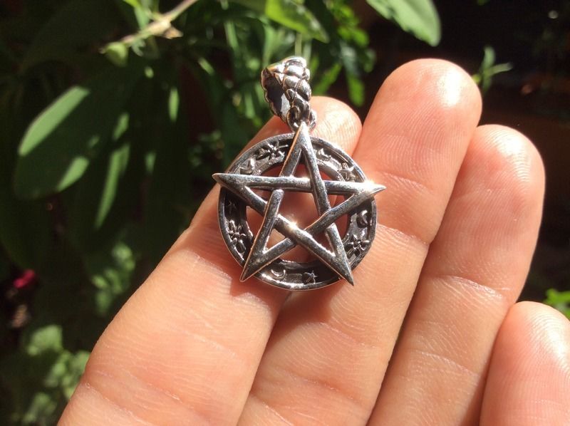925 sterling silver wicca pentagram pendant necklace A39