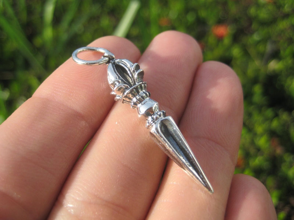 925 Sterling Silver Phurba Phurpa Pendant Necklace Himalayan Art A60