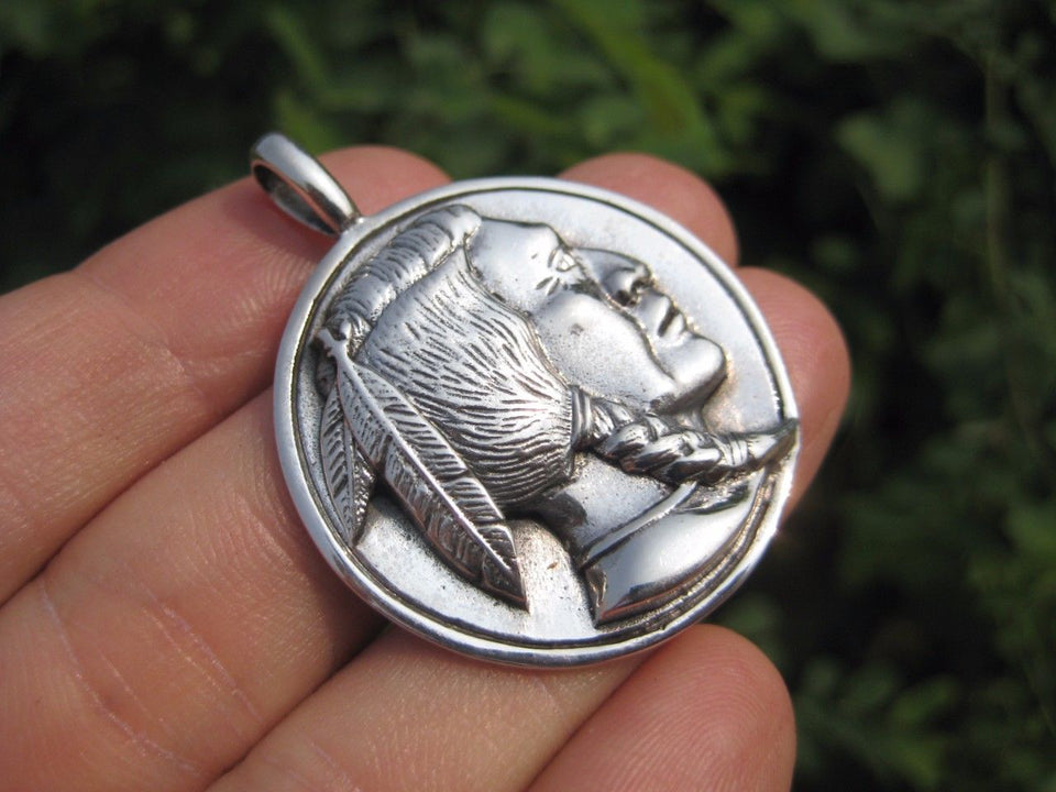 925 Silver Native American Indian pendant necklace Thailand jewelry art A2