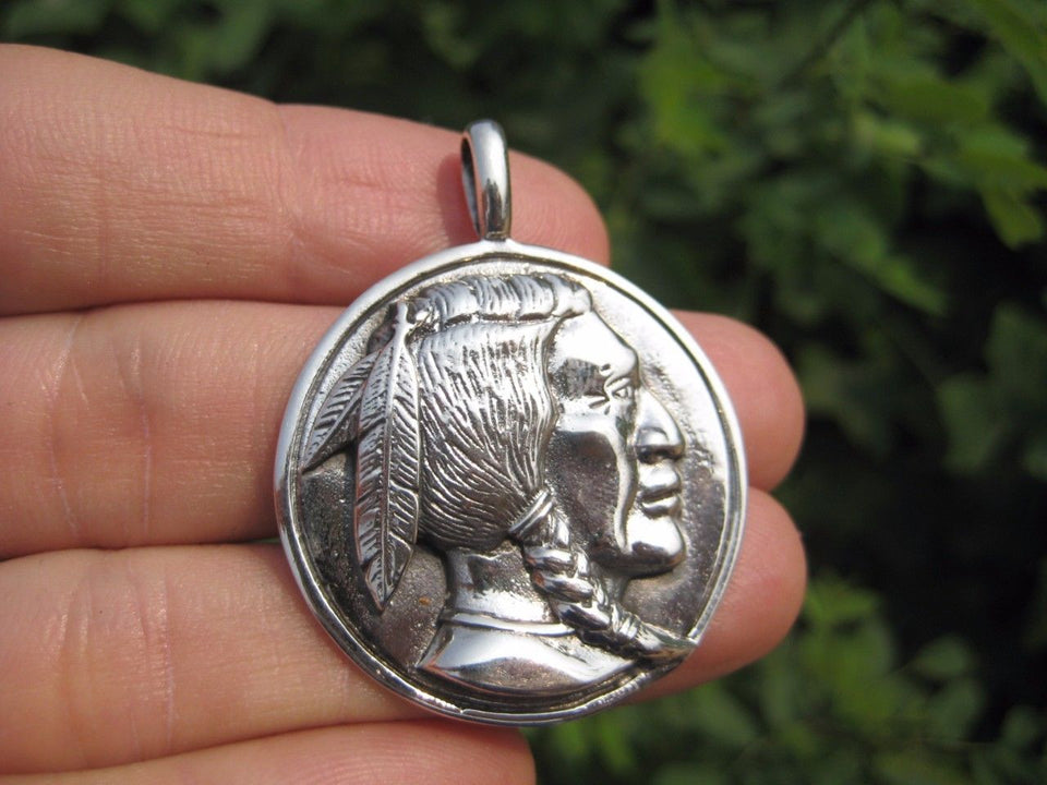 925 Silver Native American Indian pendant necklace Thailand jewelry art A2