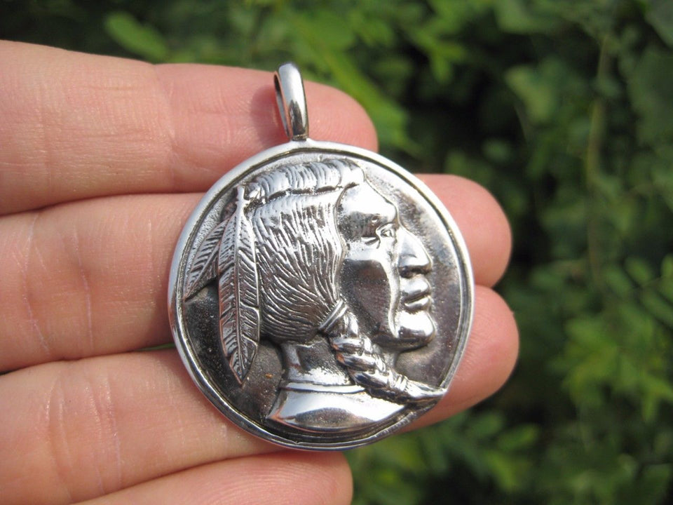 925 Silver Native American Indian pendant necklace Thailand jewelry art A2