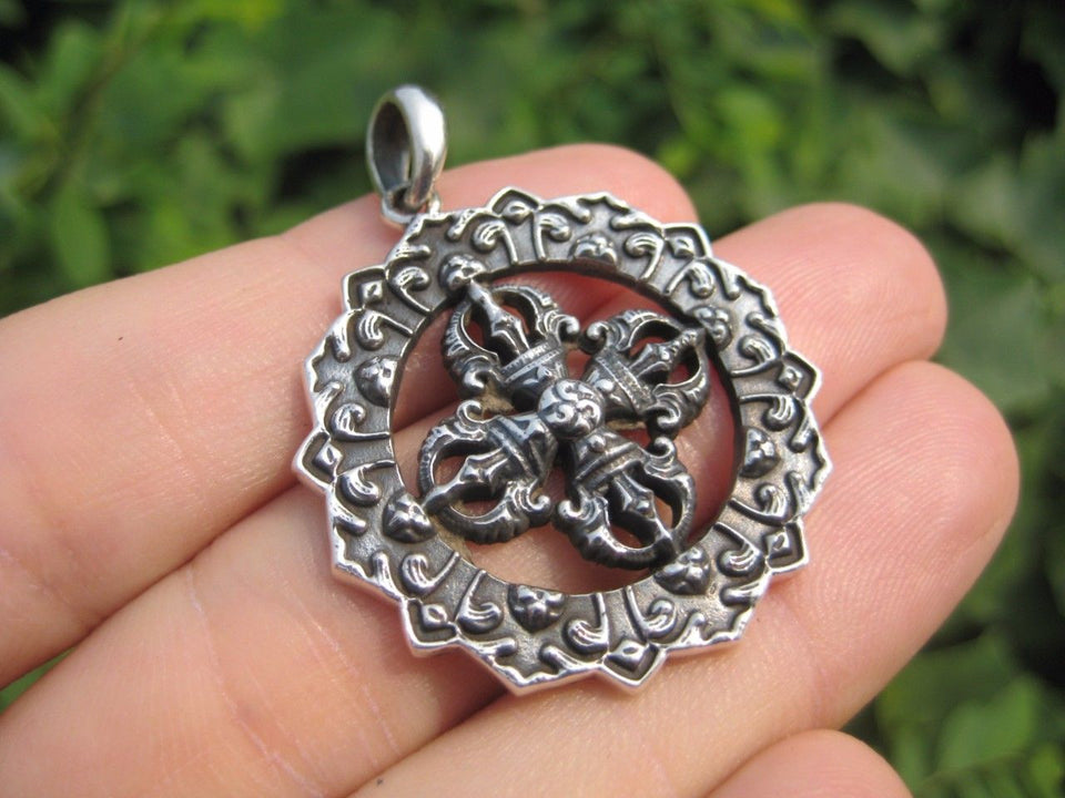925 Silver Viswa Vajra Dorje pendant necklace jewelry art A2