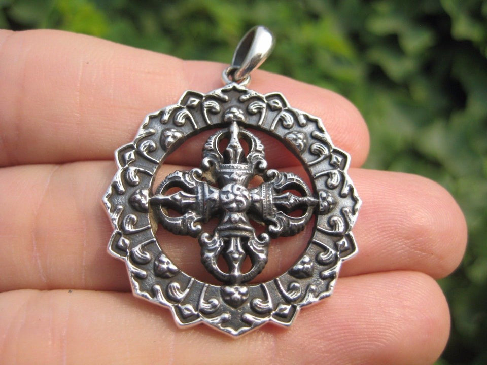 925 Silver Viswa Vajra Dorje pendant necklace jewelry art A2