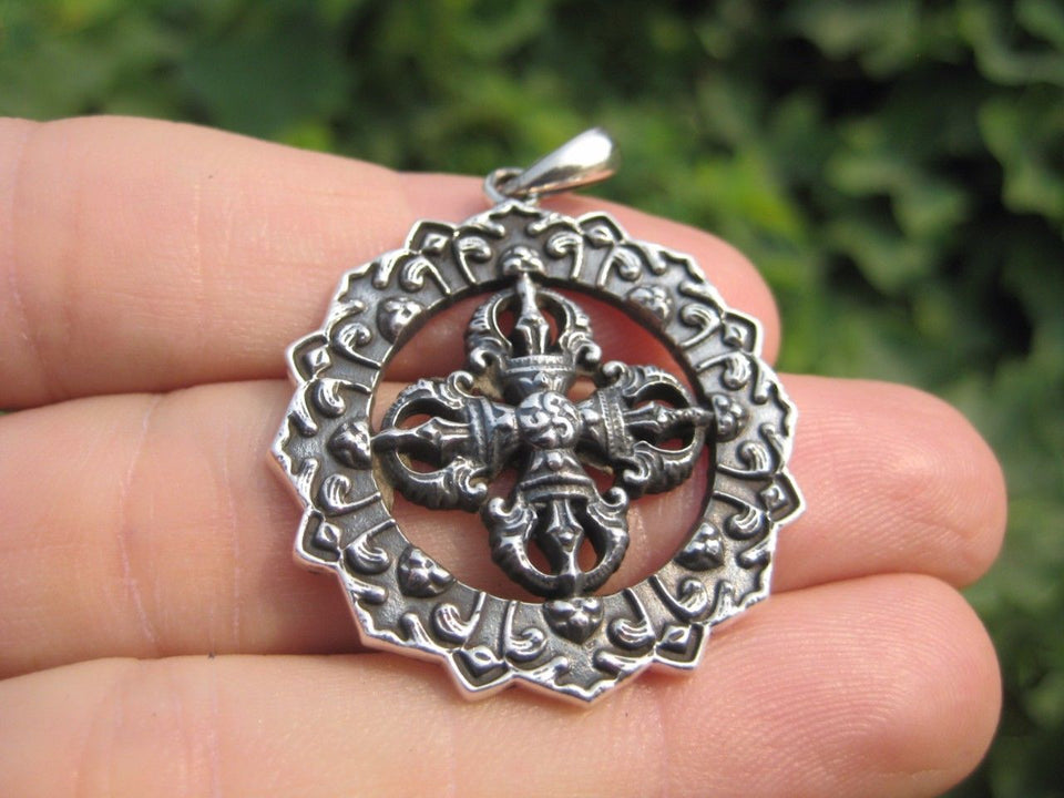 925 Silver Viswa Vajra Dorje pendant necklace jewelry art A2