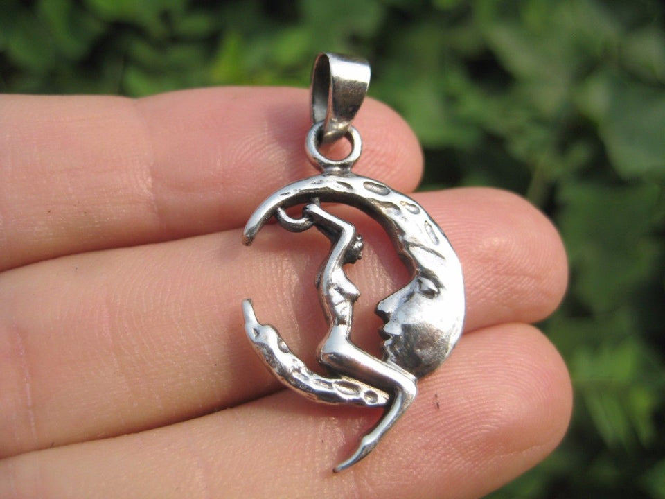 925 sterling silver erotic naked nude lady on moon pendant necklace A4