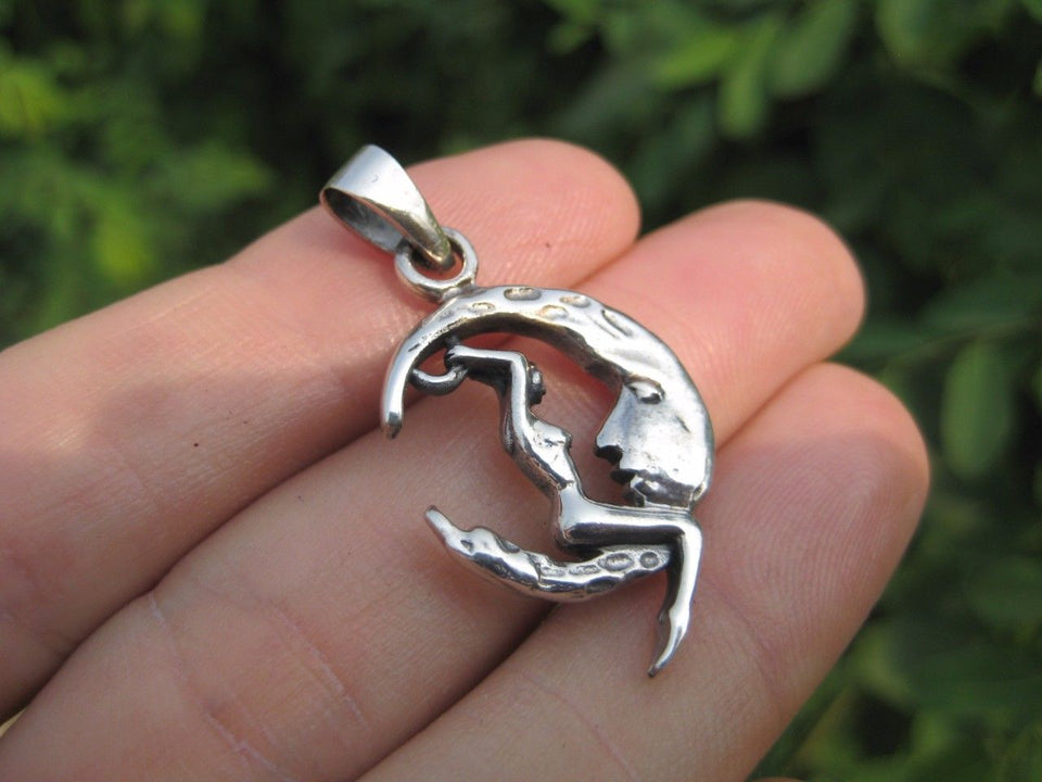 925 sterling silver erotic naked nude lady on moon pendant necklace A4