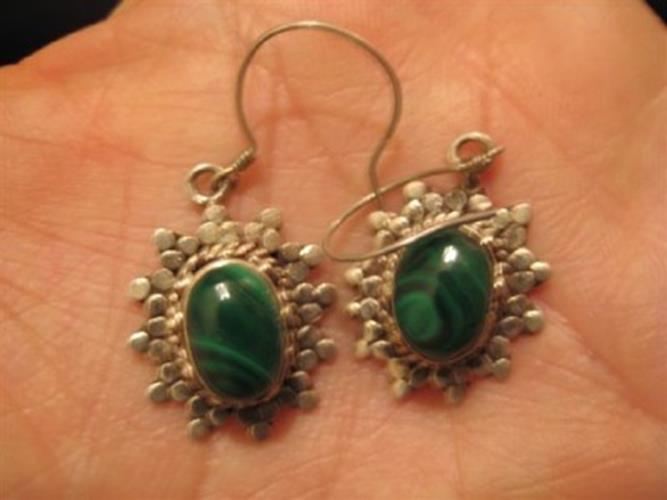 925 Silver Malachite Dangle Earring Earrings Jewelry N488
