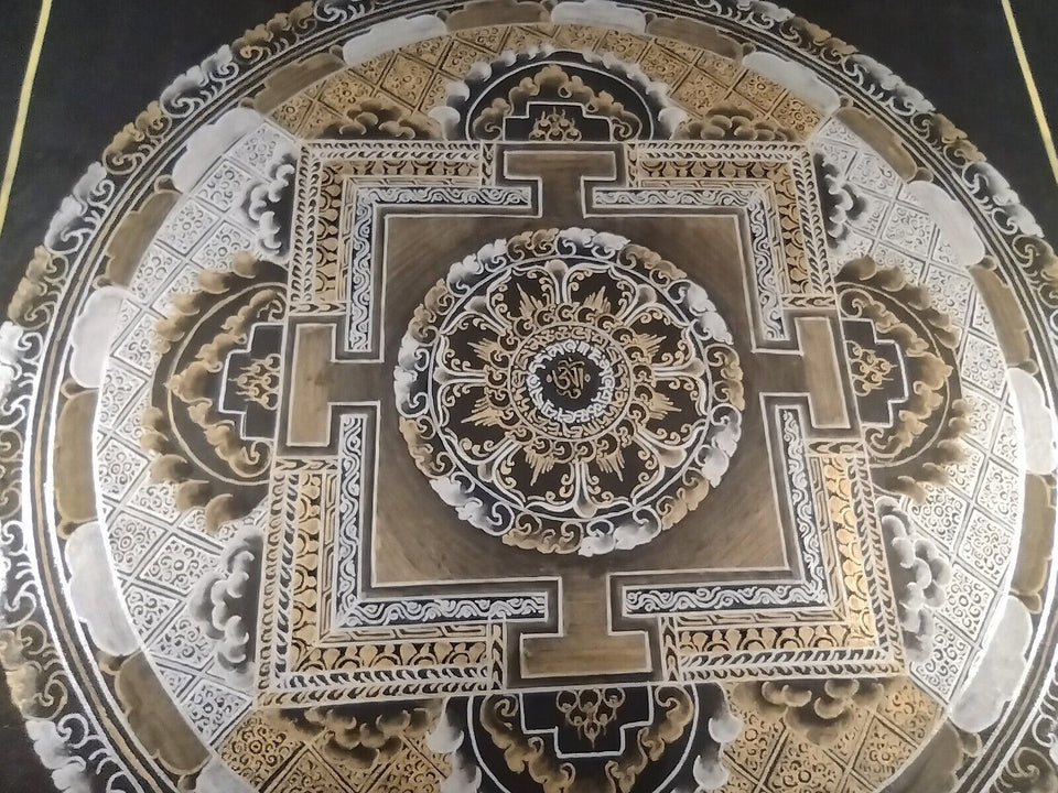 24 k gold silver Ohm Thangka Tanka Painting Nepal CH984