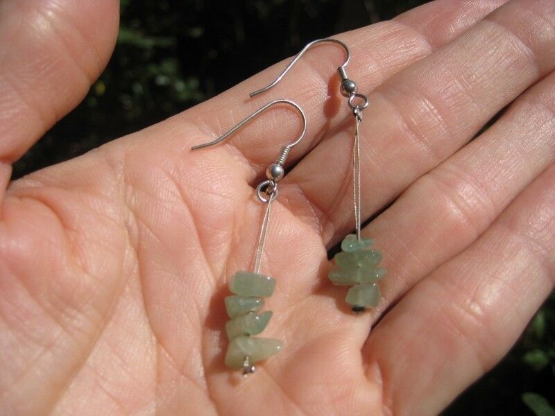 925 Silver Aventurine crystal stone earrings Thailand Jewelry N3755