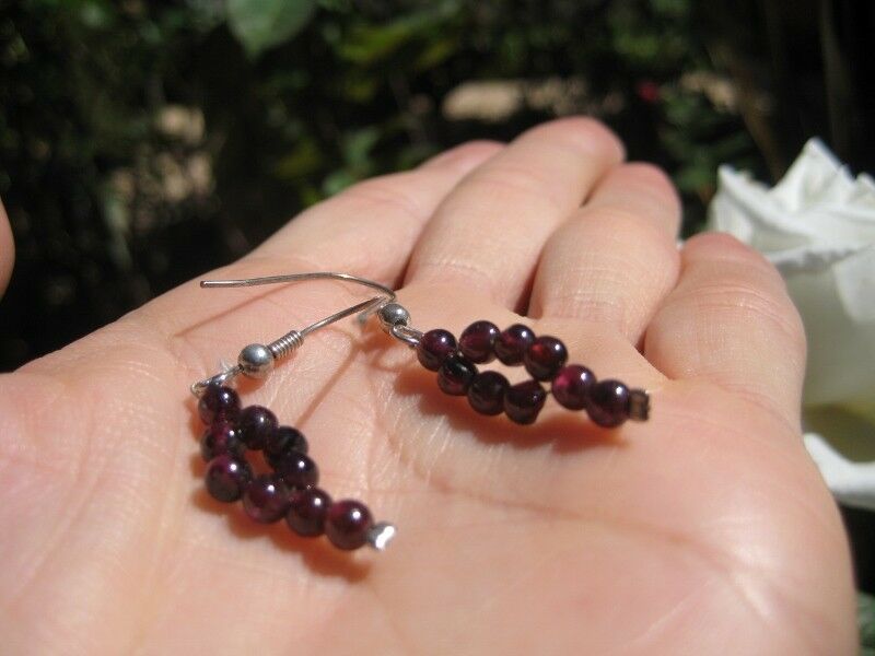 925 Silver Garnet crystal stone earrings earring Thailand N2644