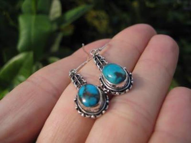 925 Silver Tibetan Turquoise Earrings Earring jewelry Nepal N 3744