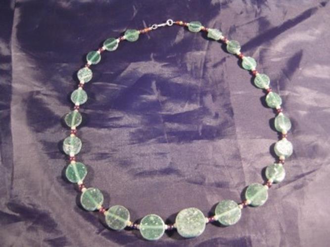 925 Silver Roman Glass Antique Green Bead Necklace N3866