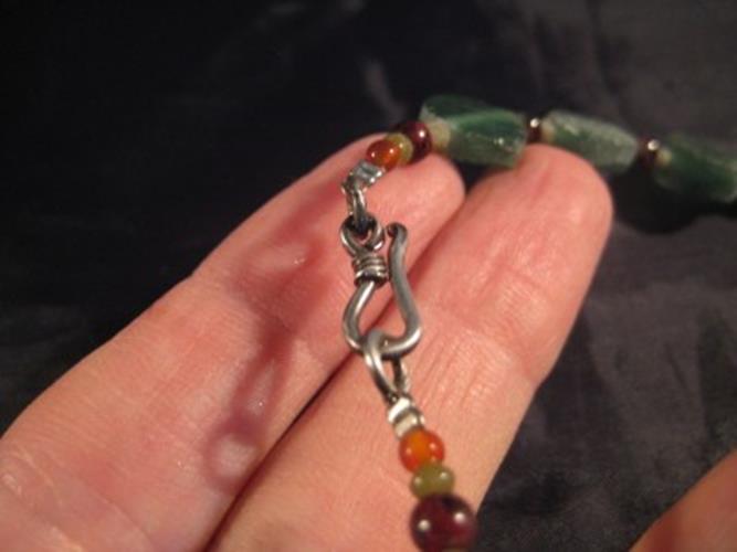 925 Silver Roman Glass Antique Green Bead Necklace N3866