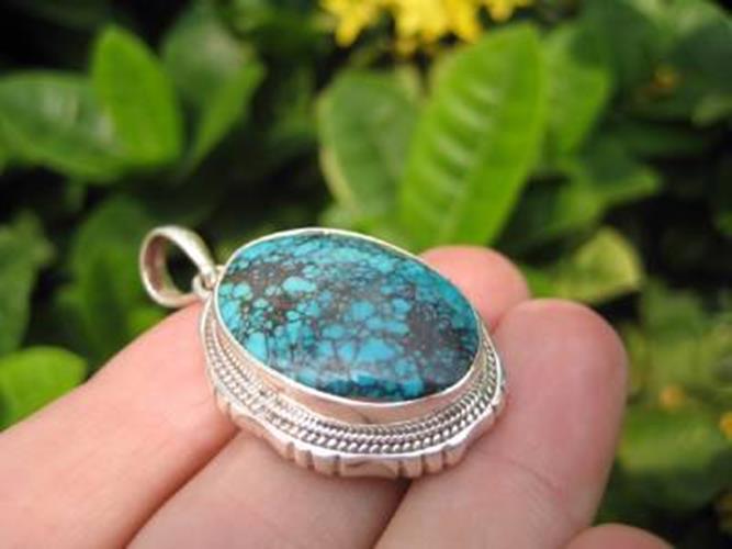 925 Silver Tibetan Turquoise stone crystal Pendant Necklace N4877