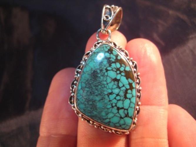 925 Silver Tibetan Turquoise stone Pendant Nepal N3755