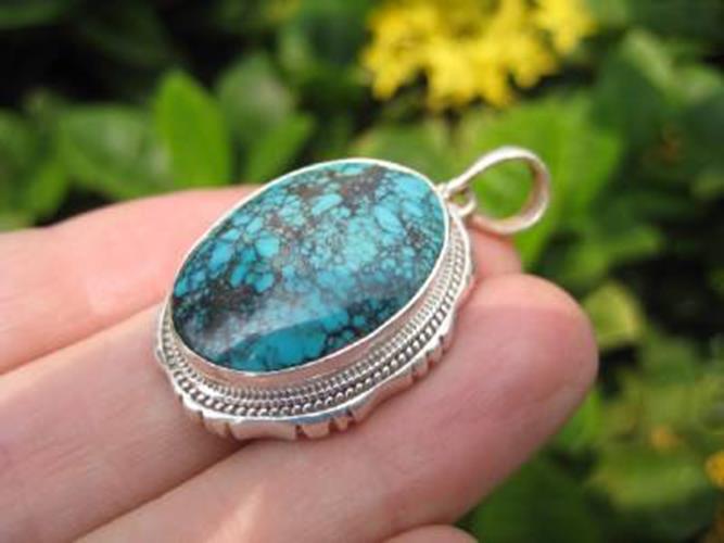 925 Silver Tibetan Turquoise stone crystal Pendant Necklace N4877