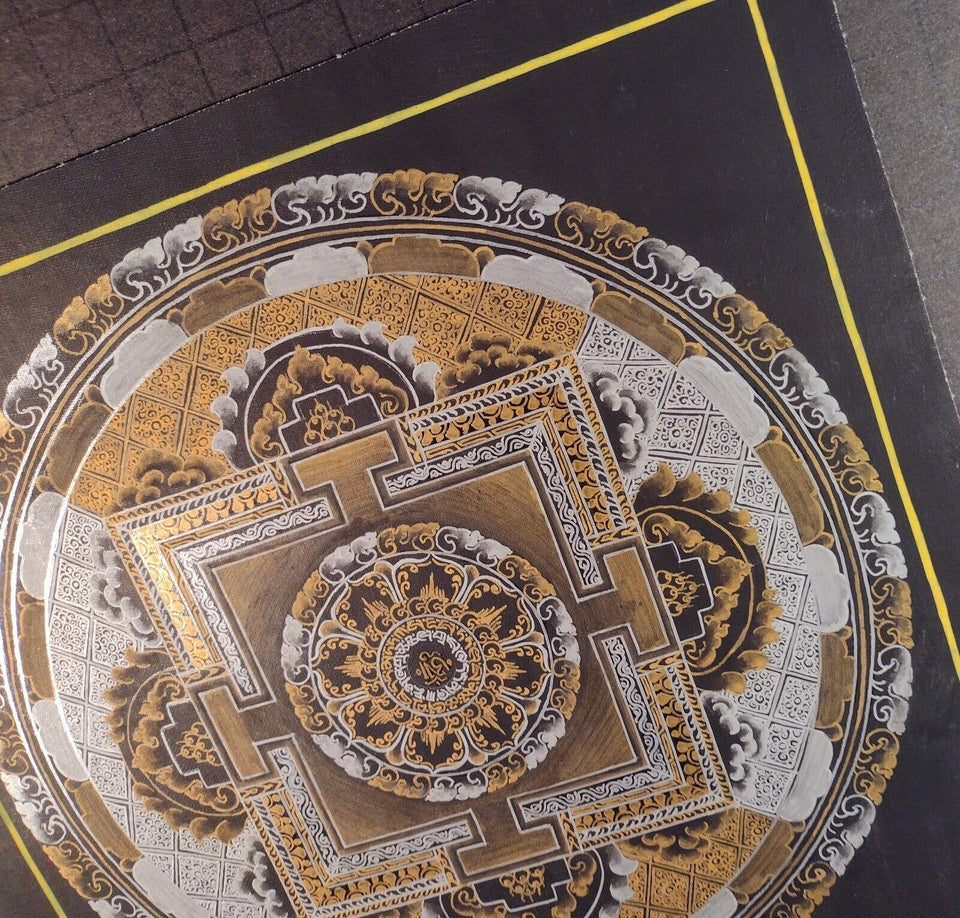 24 k gold silver Ohm Thangka Tanka Painting Nepal CH984