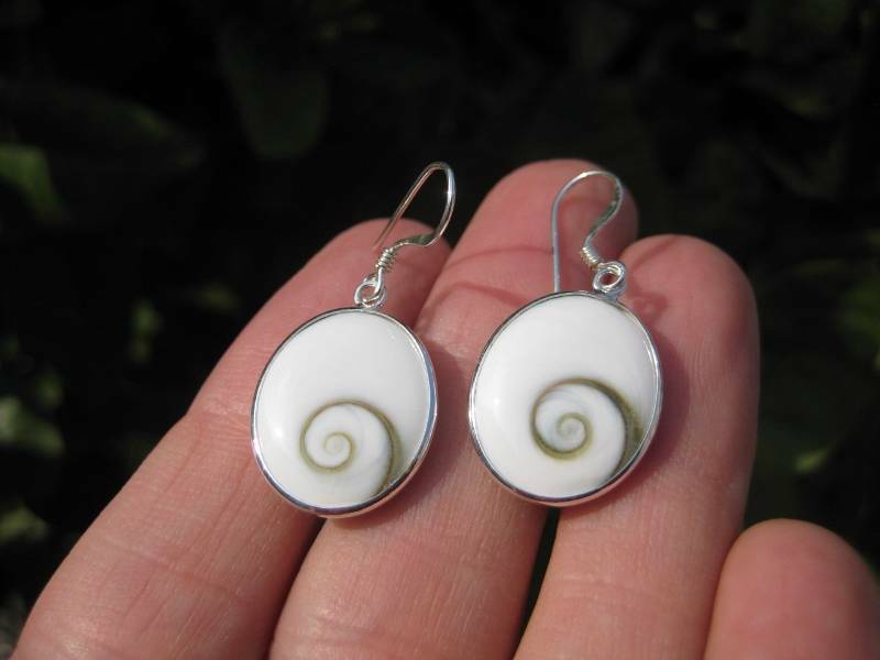 925 Silver Shiva eye shell earrings earring Thailand jewelry art N2766