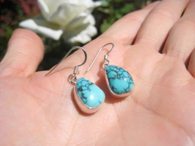 925 Silver Himalayan Turquoise earrings Nepal  N3877