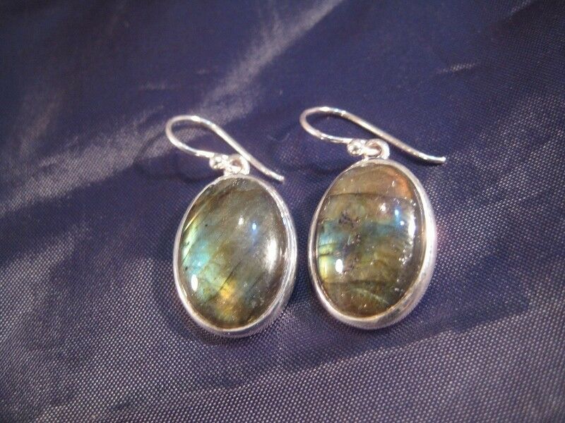 925 Silver Labradorite mineral stone earrings N8377