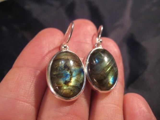 925 Silver Labradorite mineral stone earrings N8377