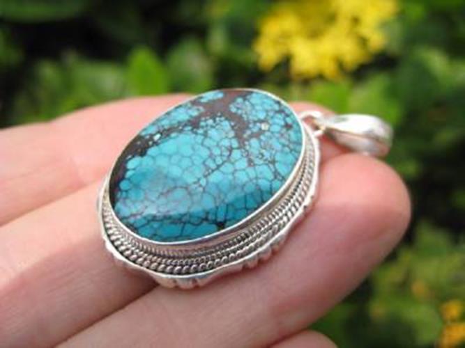 925 Silver Tibetan Turquoise stone crystal Pendant Necklace Nepal N3655