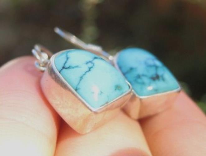 925 Silver Tibetan sky blue Turquoise earrings  N4554