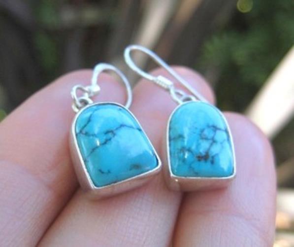 925 Silver Tibetan sky blue Turquoise earrings  N4554