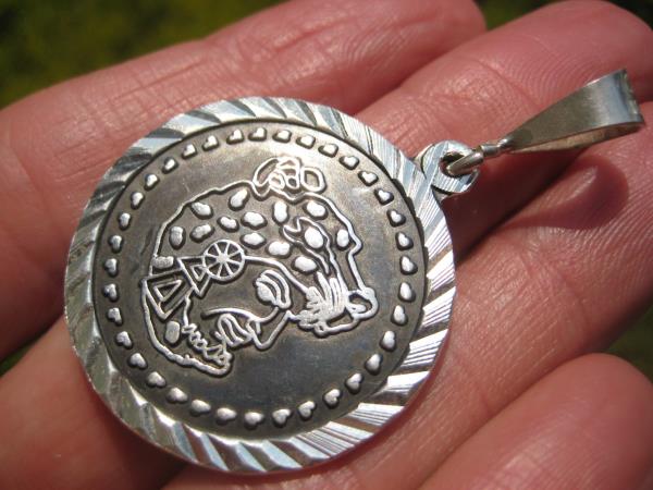 950 Jaguar King Mayan Aztec God Pendant Necklace Taxco Mexico A89204