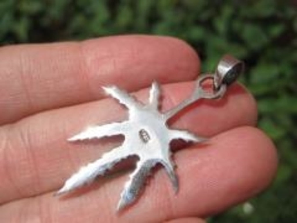 Sterling Silver Marijuana Cannabis Leaf 'HI' Script Pendant – Simple & Polished - View #4