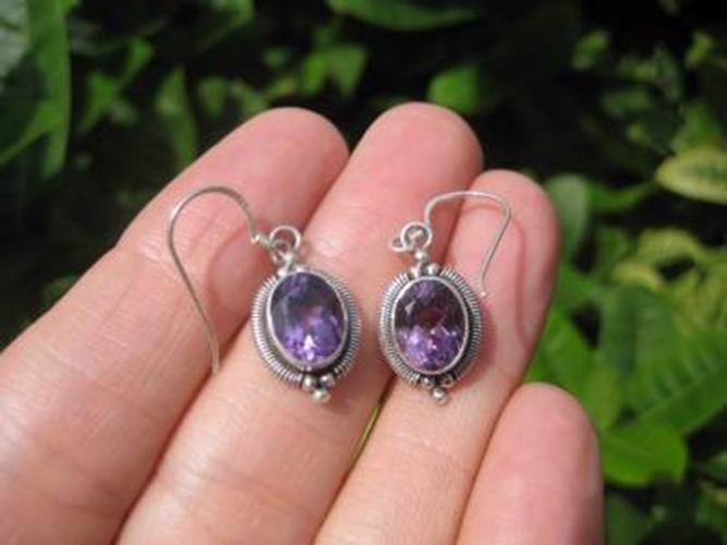 925 Silver Amethyst stone Earrings Earring jewelry Nepal himalayan N3877