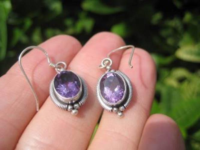 925 Silver Amethyst stone Earrings Earring jewelry Nepal himalayan N3877