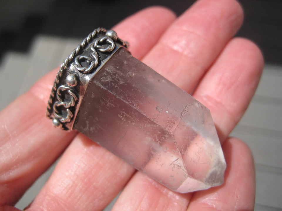 925 Silver Natural Quartz Crystal Pendant Taxco Mexico A3878