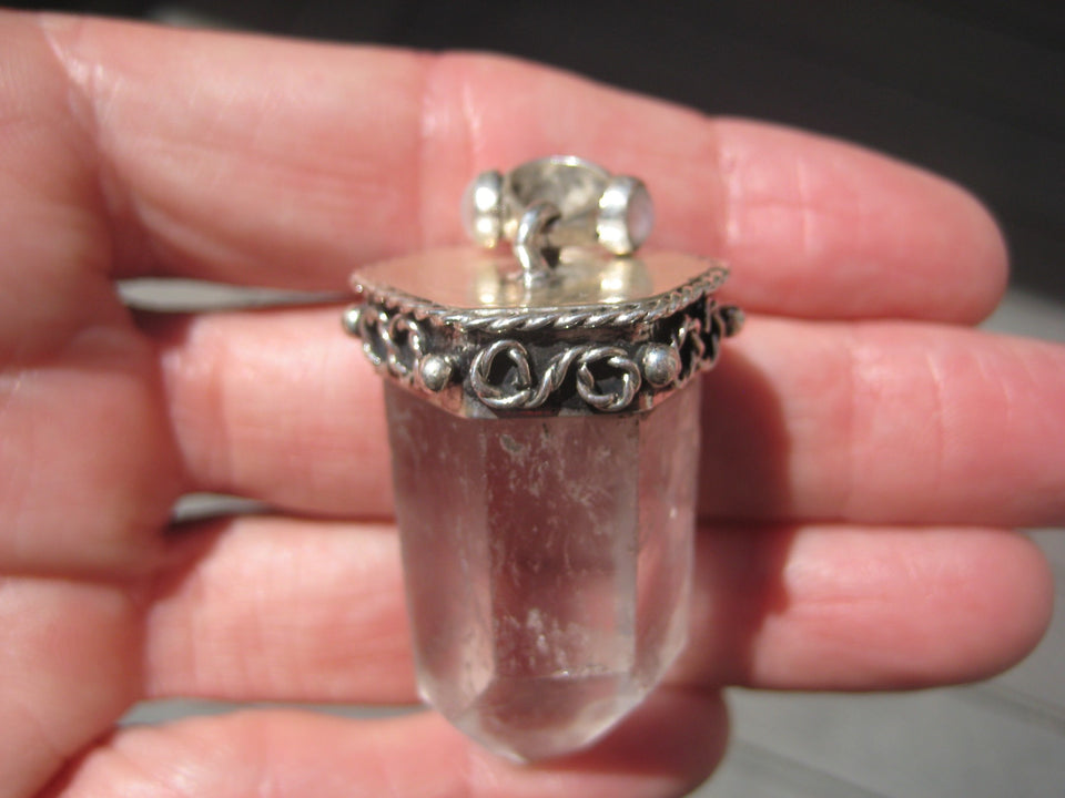 925 Silver Natural Quartz Crystal Pendant Taxco Mexico A3878