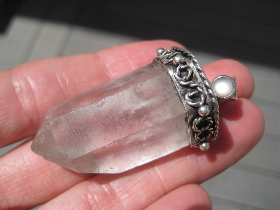 925 Silver Natural Quartz Crystal Pendant Taxco Mexico A3878