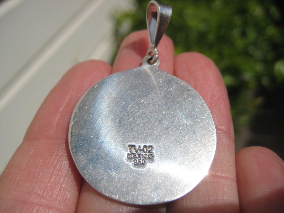 950 Silver Mayan Calendar Authentic Taxco Mexico Pendant Necklace A39866